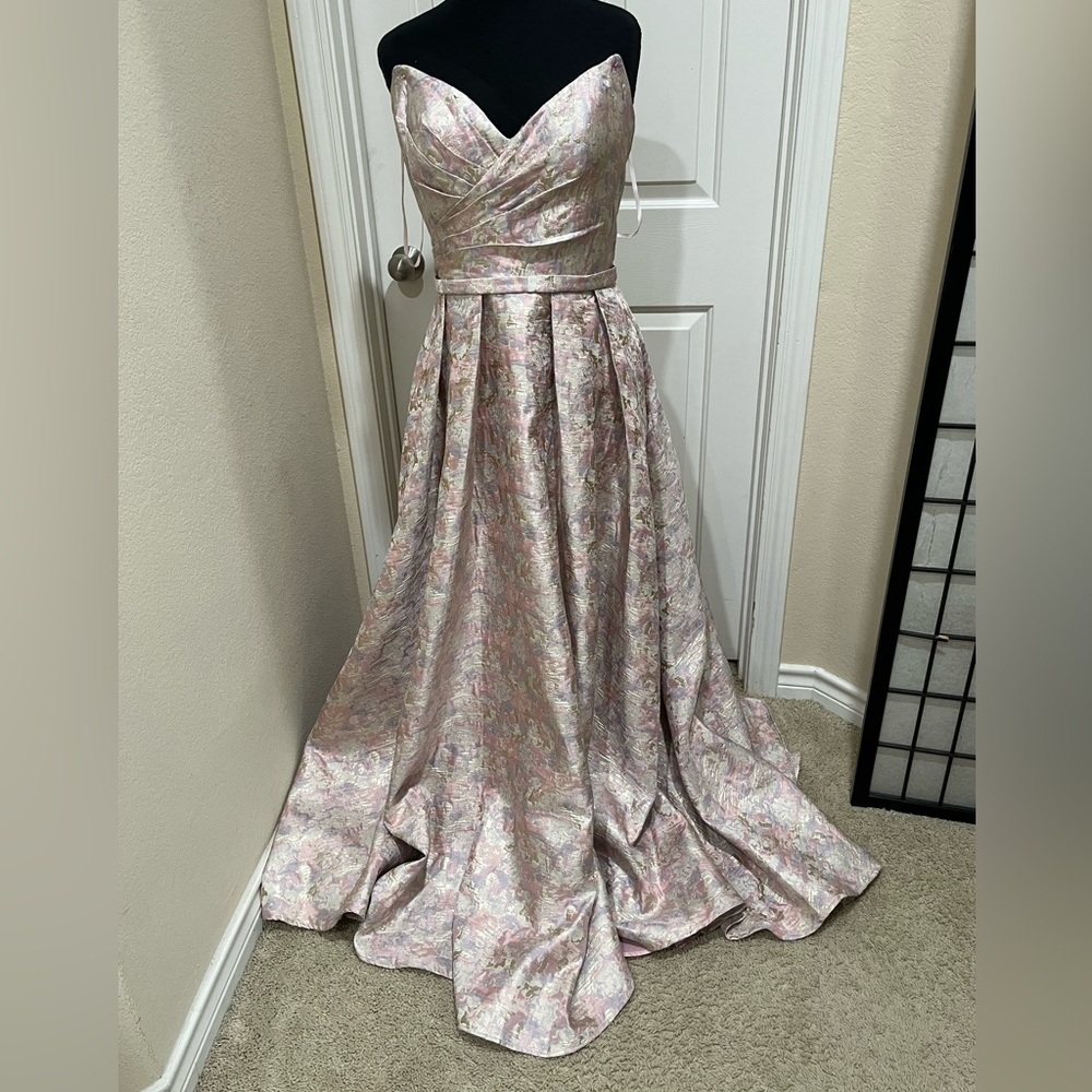 ANYMOON Strapless Pastel Jacquard Evening Gown SIZE L (US 8-10)